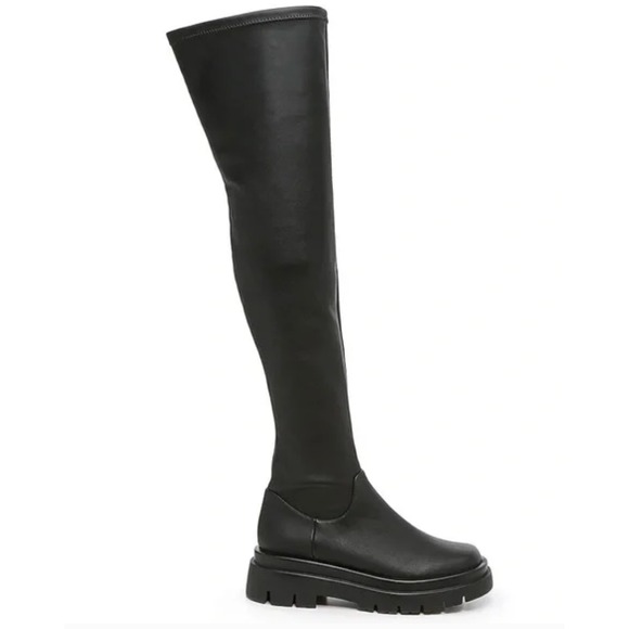 Steve Madden Over the Knee Boots Women Sz 6.5 Black Chunky Lug‎ Sole Goth Grunge - Picture 1 of 16